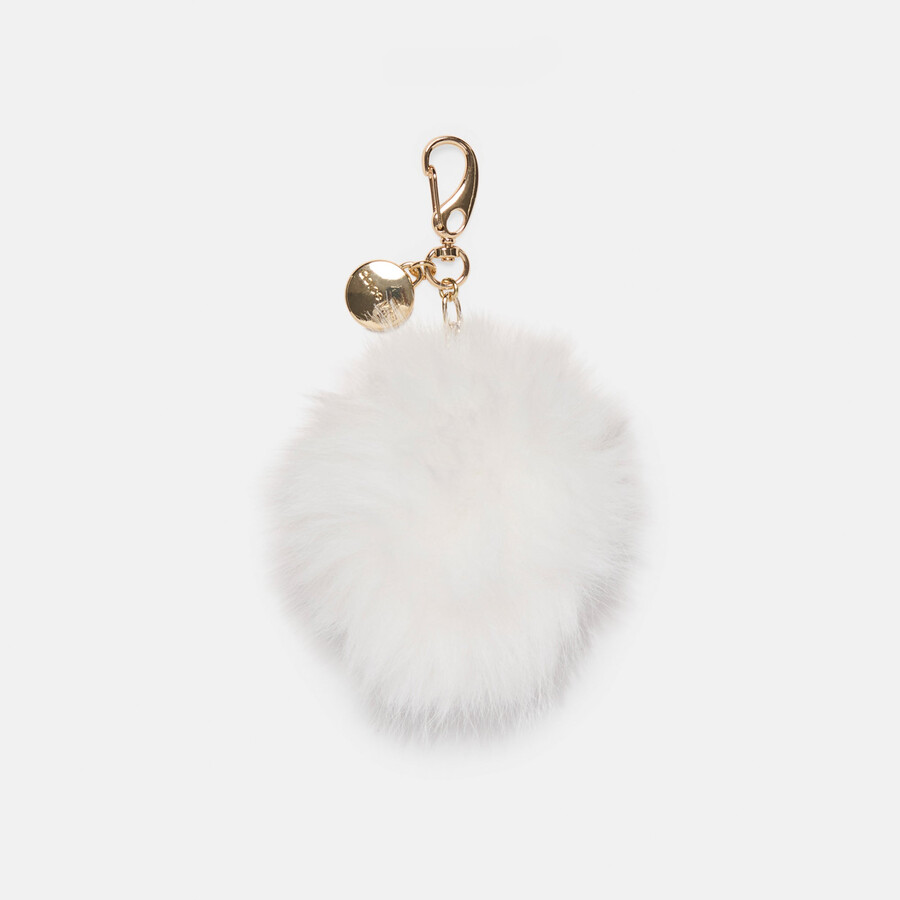 ciondolo per borsa in peluche con pompon bianco