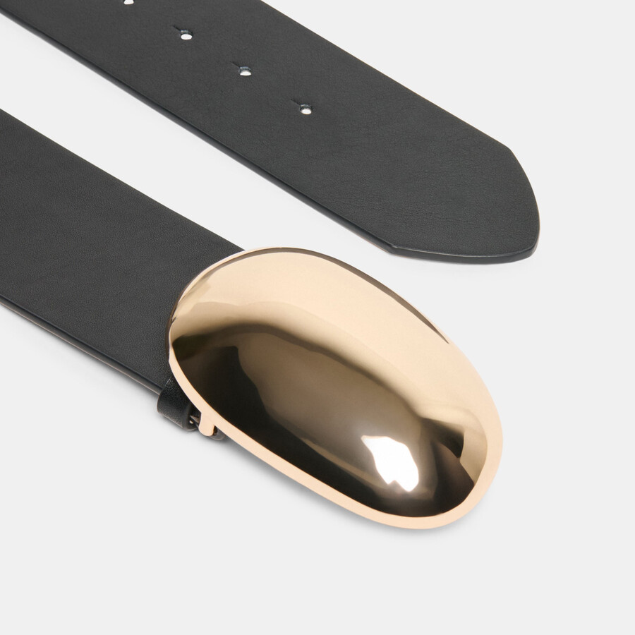 cintura con fibbia a bolla nera e oro