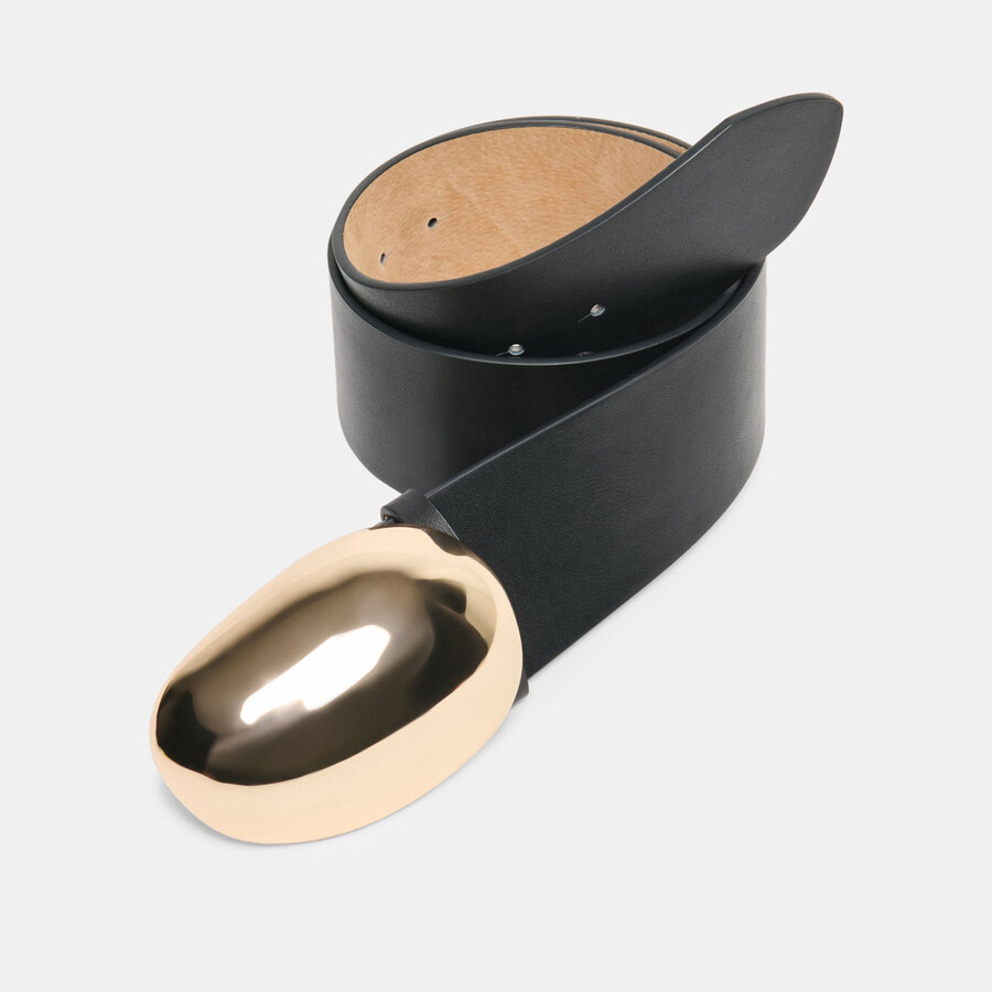 cintura con fibbia a bolla nera e oro