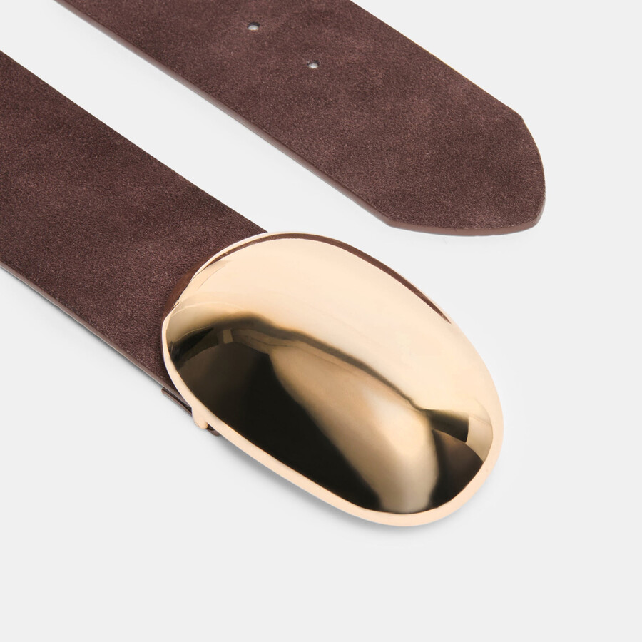 cintura con fibbia a bolla color mogano e oro