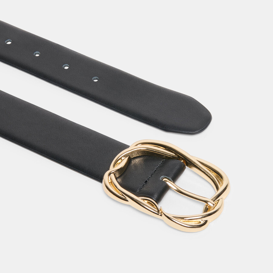 cintura con fibbia intrecciata nera e oro