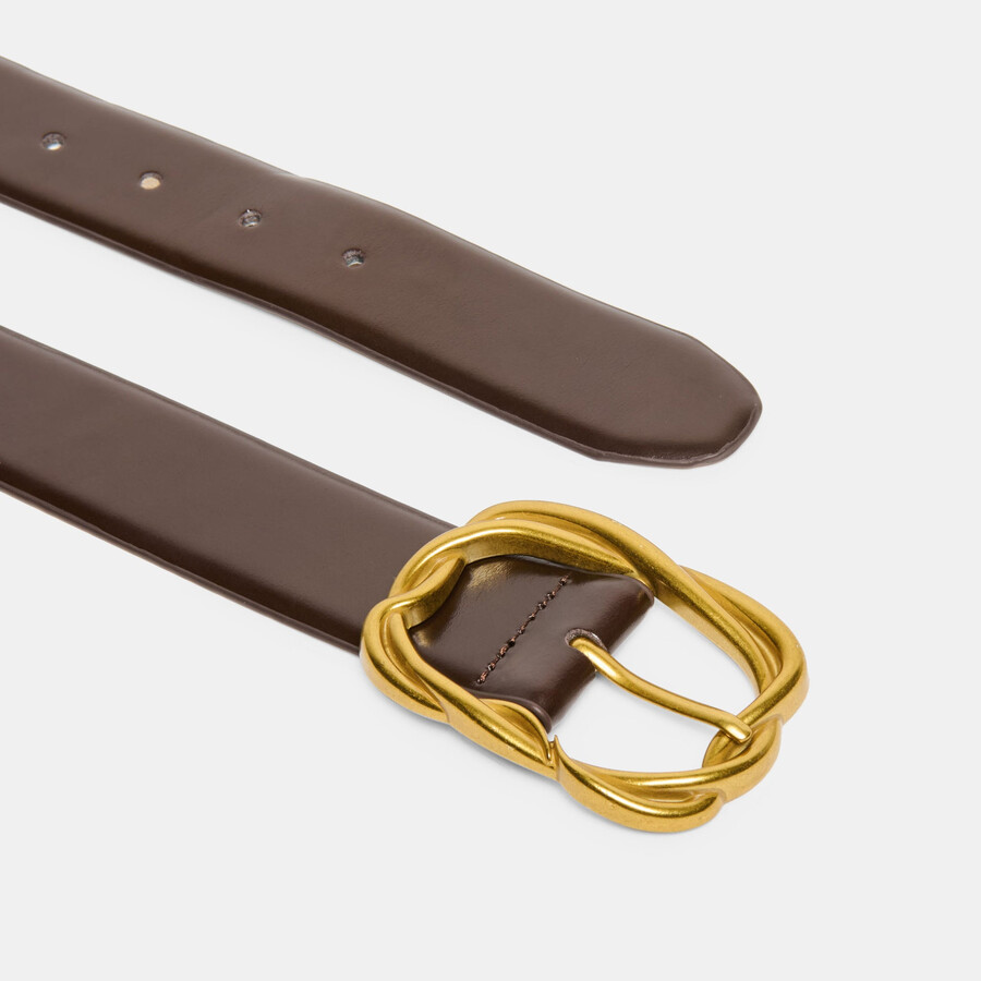 cintura con fibbia intrecciata color mogano e oro
