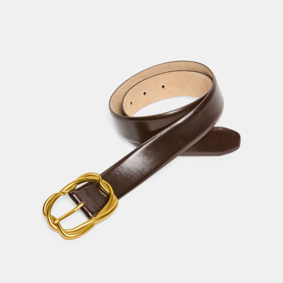 cintura con fibbia intrecciata color mogano e oro