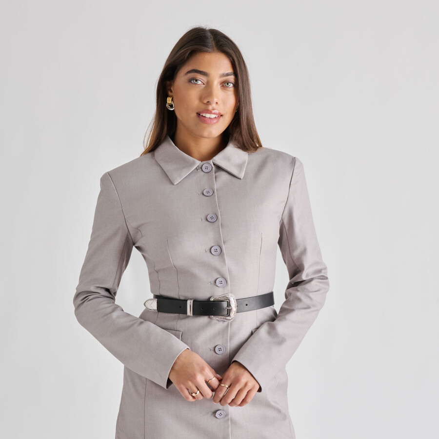 cintura vintage con fibbia western nera e argento