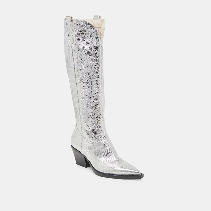 stivali ryatt in pelle invecchiata color argento