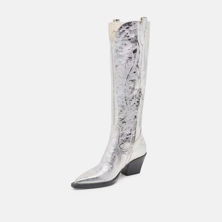 stivali ryatt in pelle invecchiata color argento