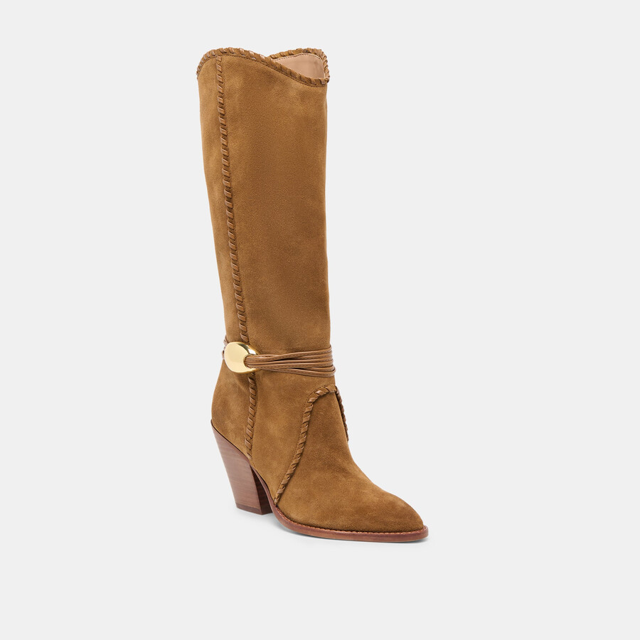 stivali jody in pelle scamosciata marrone chiaro con polpaccio largo