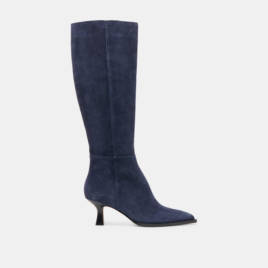 stivali auggie con polpaccio largo in pelle scamosciata blu navy