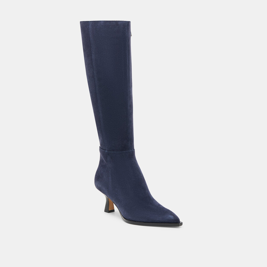 stivali auggie con polpaccio largo in pelle scamosciata blu navy