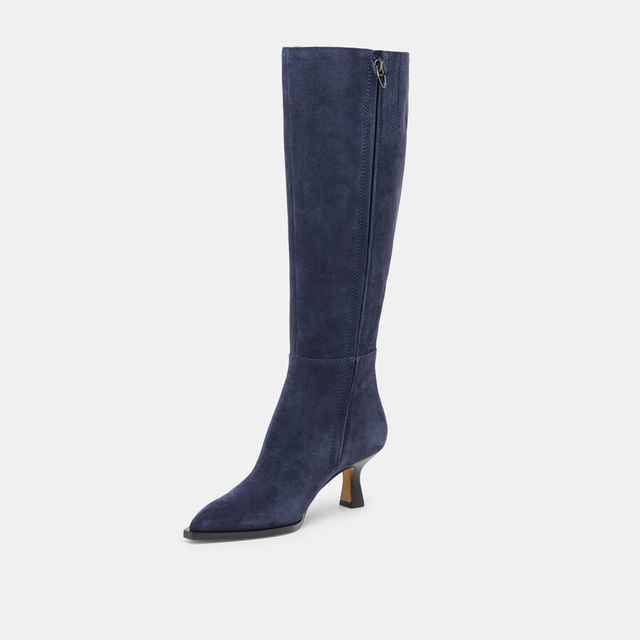 stivali auggie con polpaccio largo in pelle scamosciata blu navy