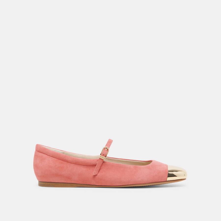ballerine con punta reyes in pelle scamosciata color corallo