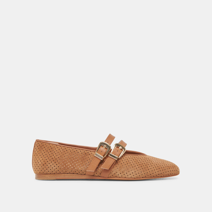 ballerine baylee in pelle scamosciata perforata color pecan