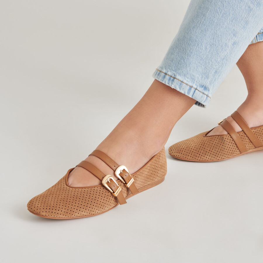 ballerine baylee in pelle scamosciata perforata color pecan