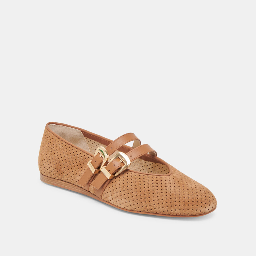 ballerine baylee in pelle scamosciata perforata color pecan