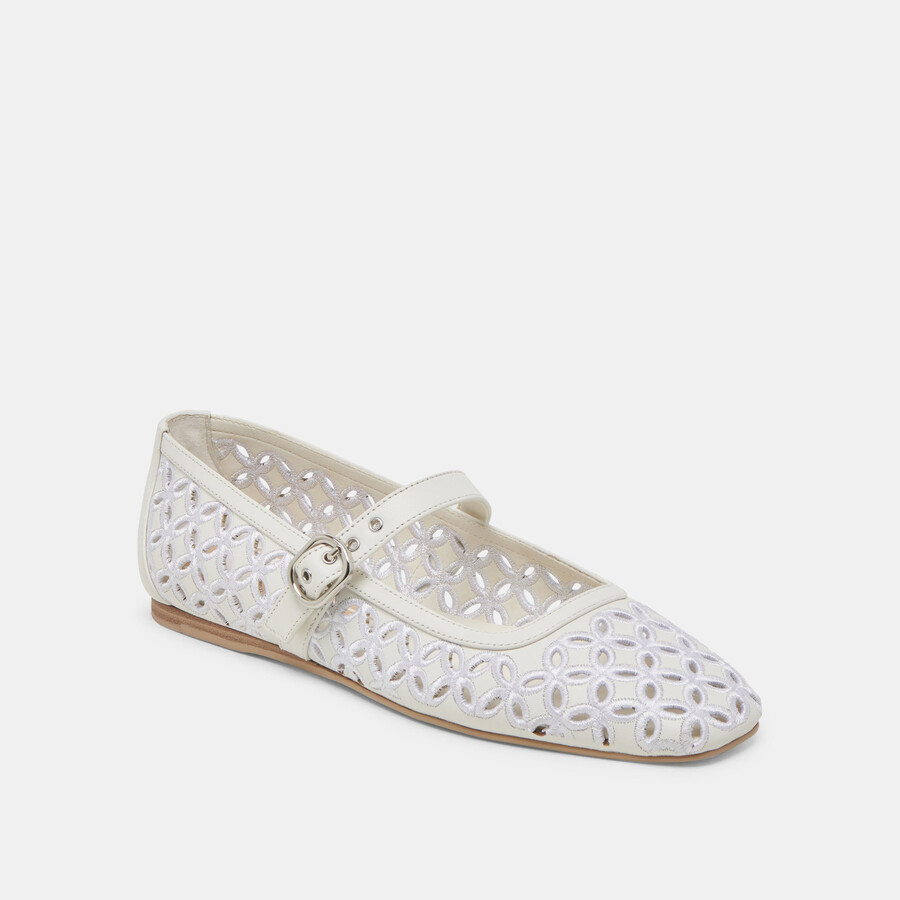 ballerine rodni eyelet perf in vera pelle bianca
