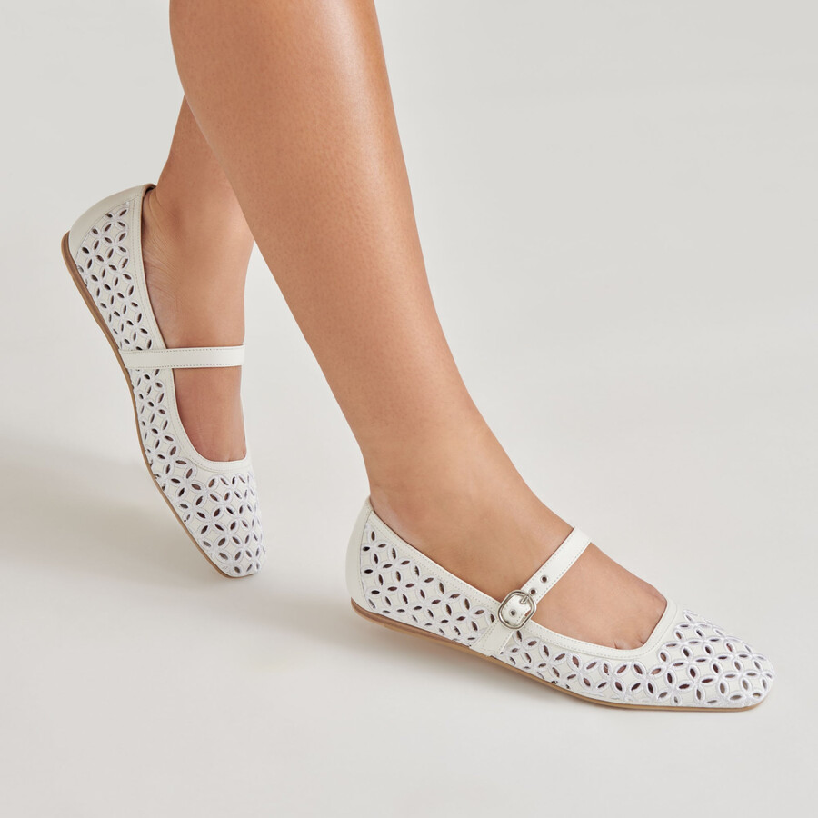 ballerine rodni eyelet perf in vera pelle bianca
