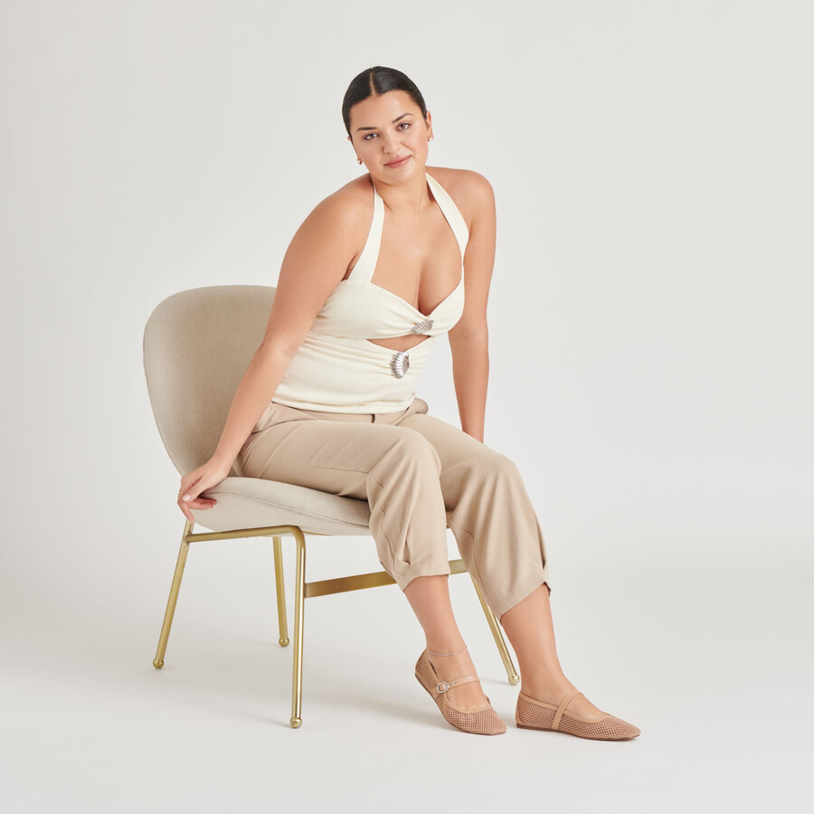 ballerine rodni mesh in maglia intrecciata color cuoio chiaro