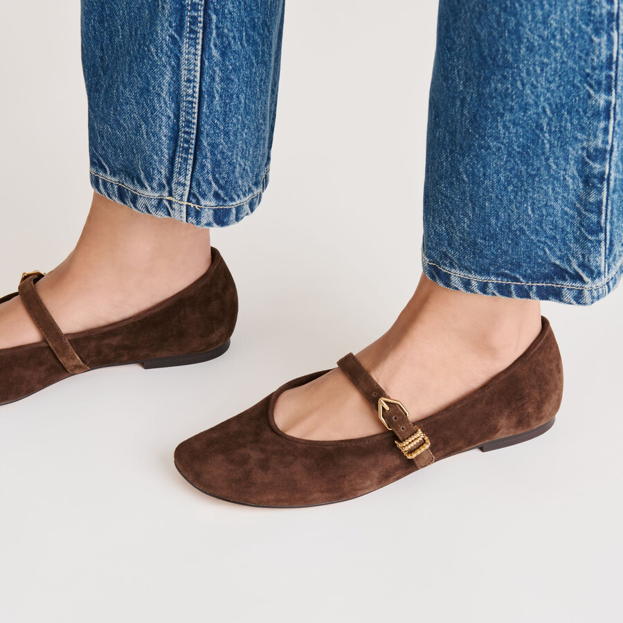 alizza ballerine in pelle scamosciata marrone scuro