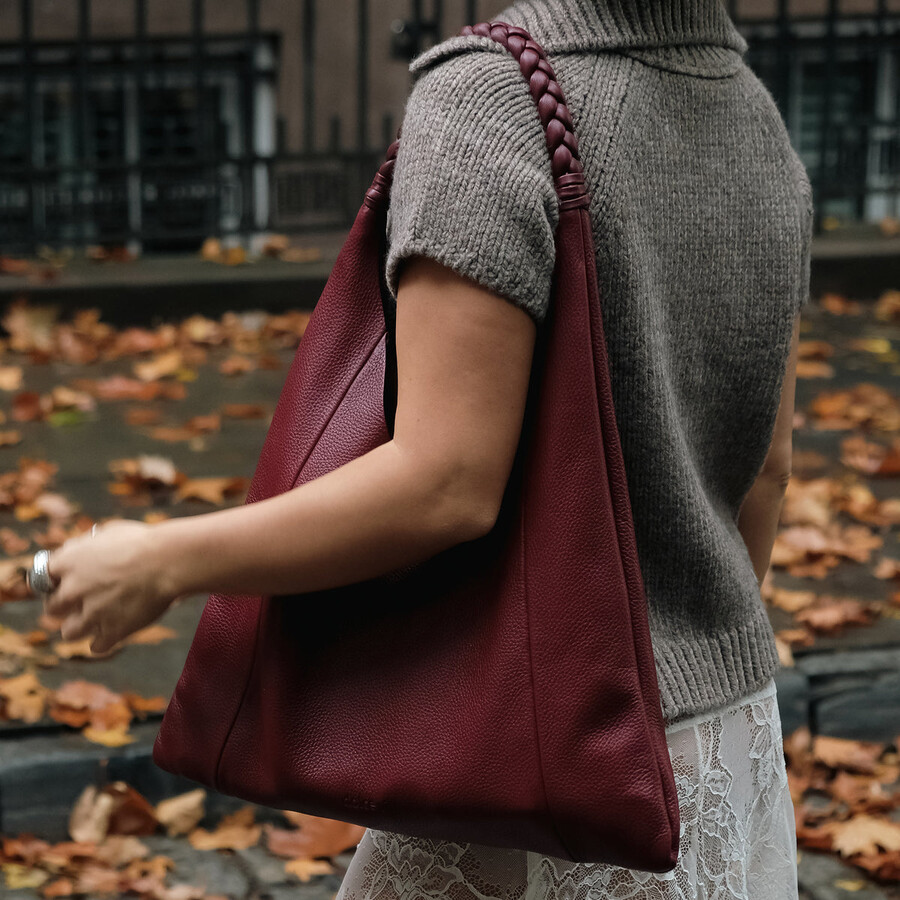 borsa mia tote in pelle color vino