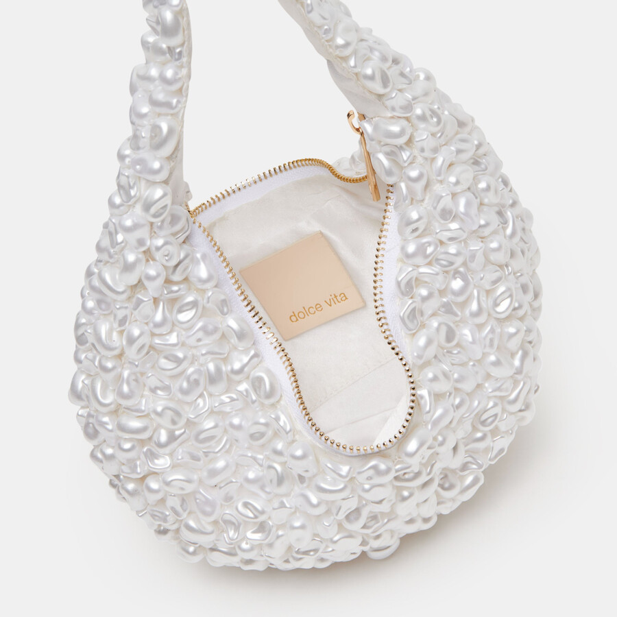 borsa a tracolla pearla in finta perla bianca