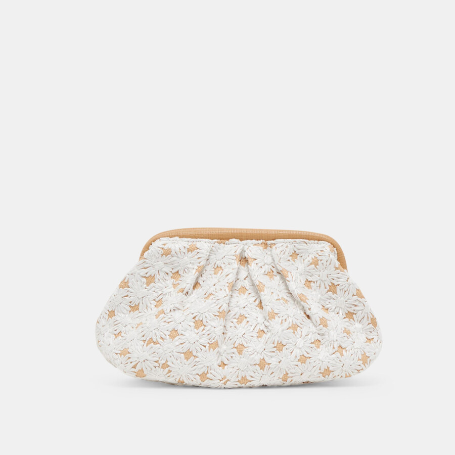 pochette fiore in rafia naturale ricamata