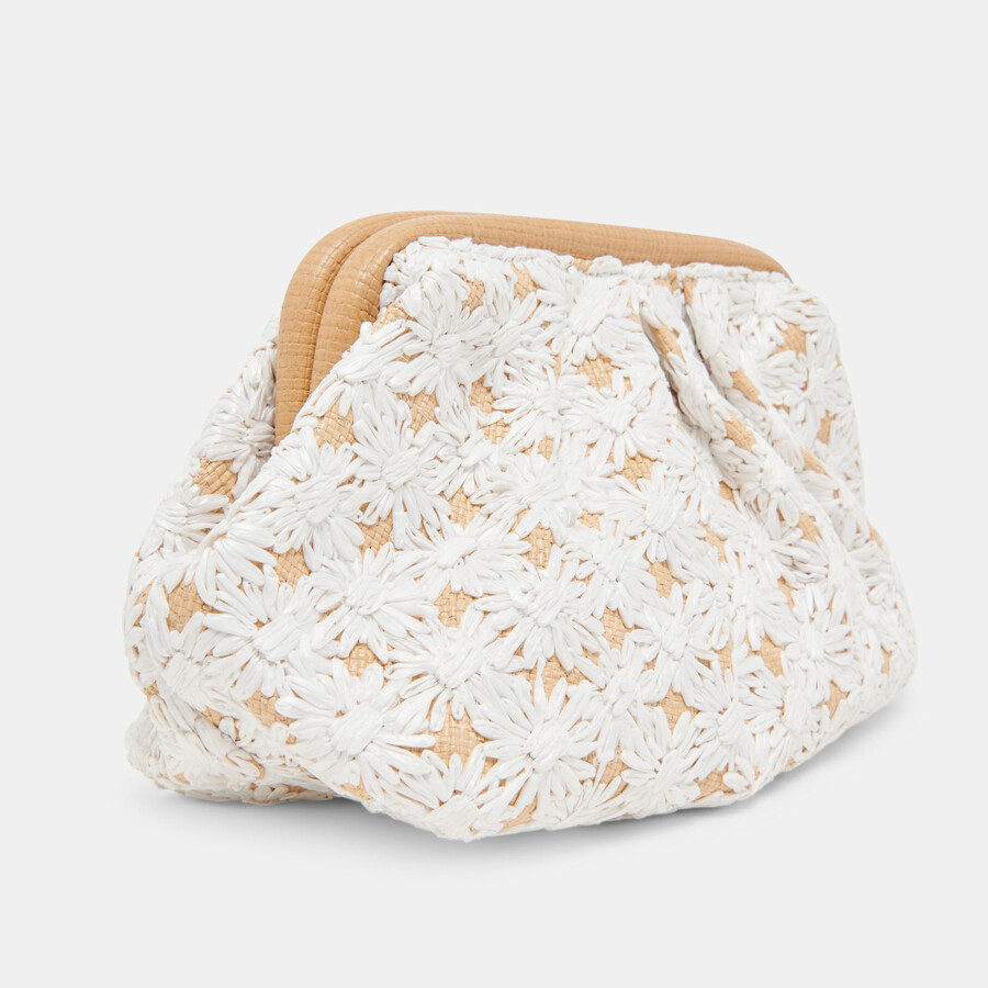 pochette fiore in rafia naturale ricamata