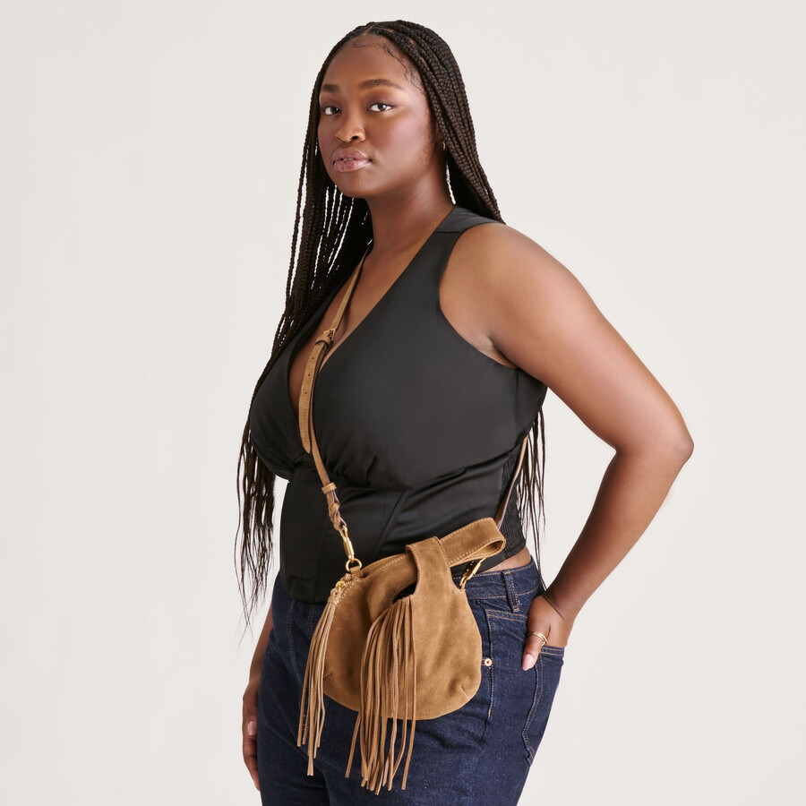 borsa zury in pelle scamosciata color cammello
