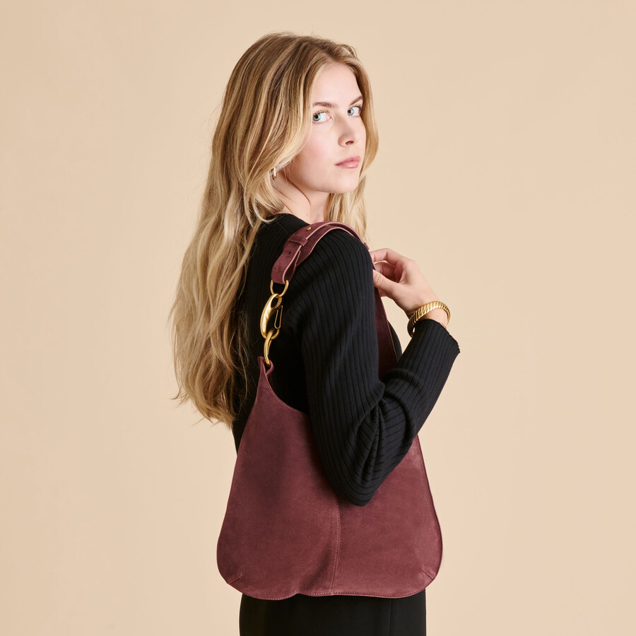 borsa a tracolla johnnie in pelle scamosciata bordeaux