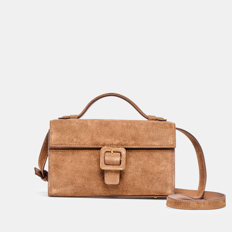 borsa a tracolla chris in pelle scamosciata color cammello