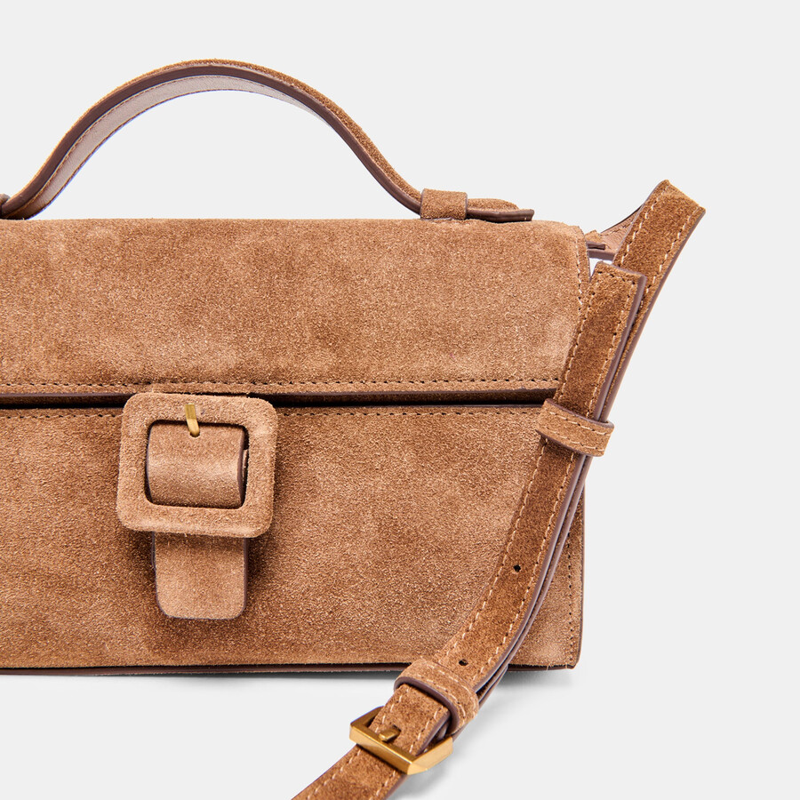 borsa a tracolla chris in pelle scamosciata color cammello