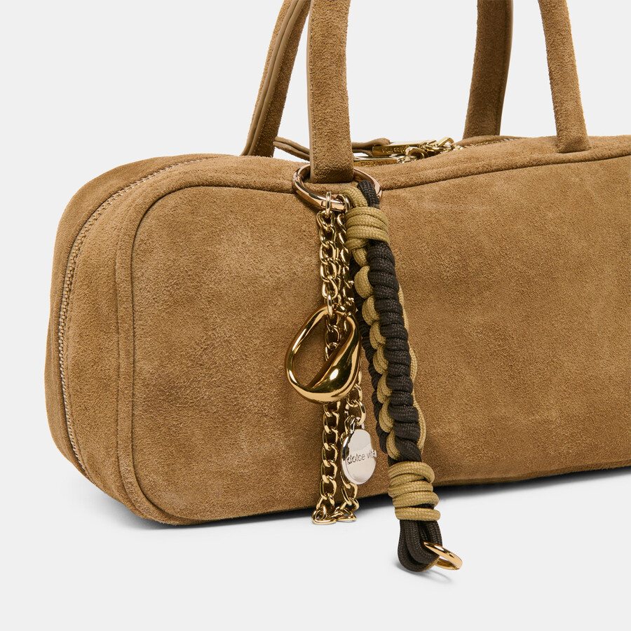 borsa a mano santina in camoscio color talpa