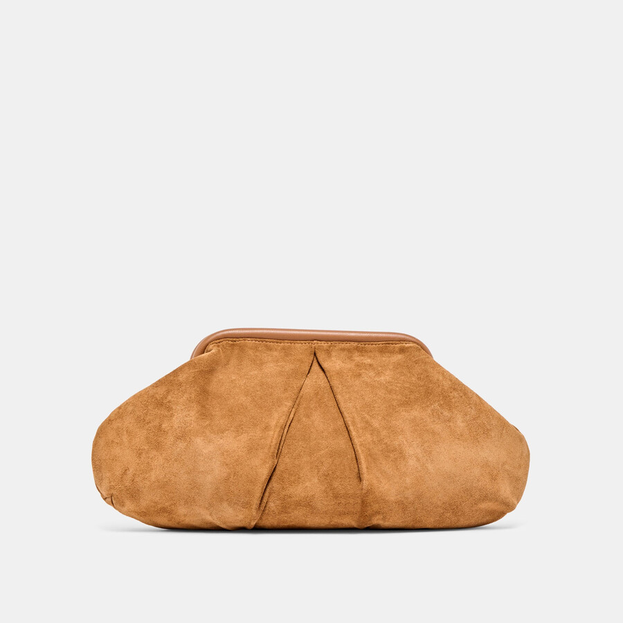 pochette sahara in pelle scamosciata color cognac