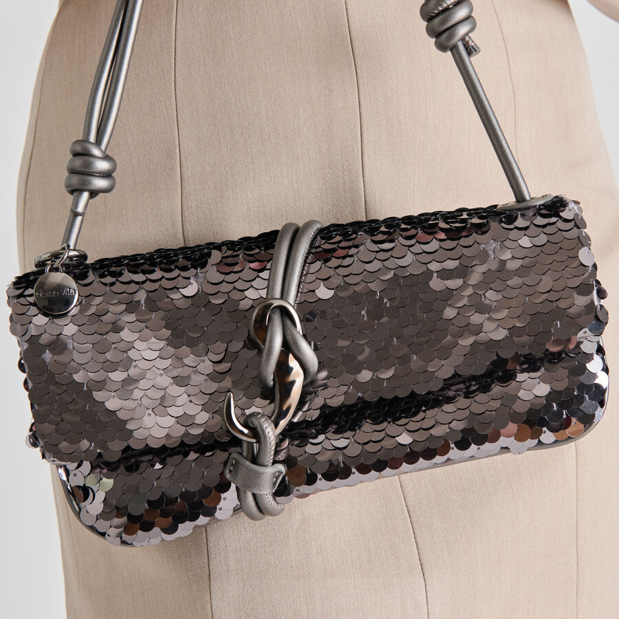 borsa a tracolla alice con paillettes color canna di fucile