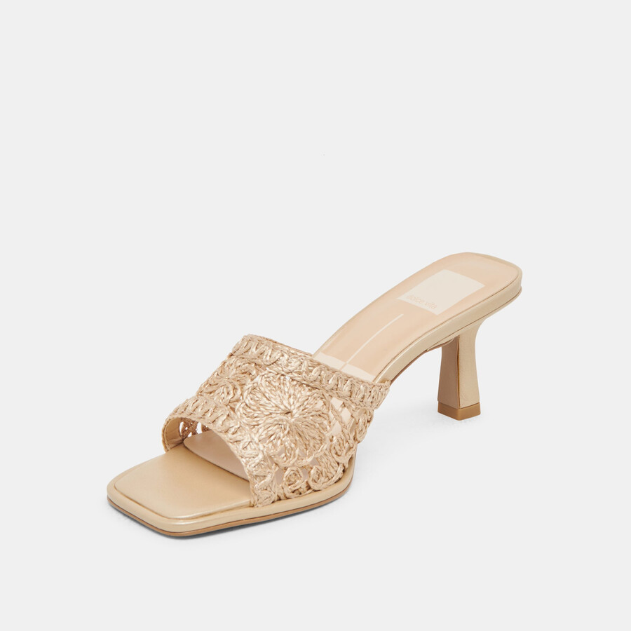 maylah heels light gold macrame