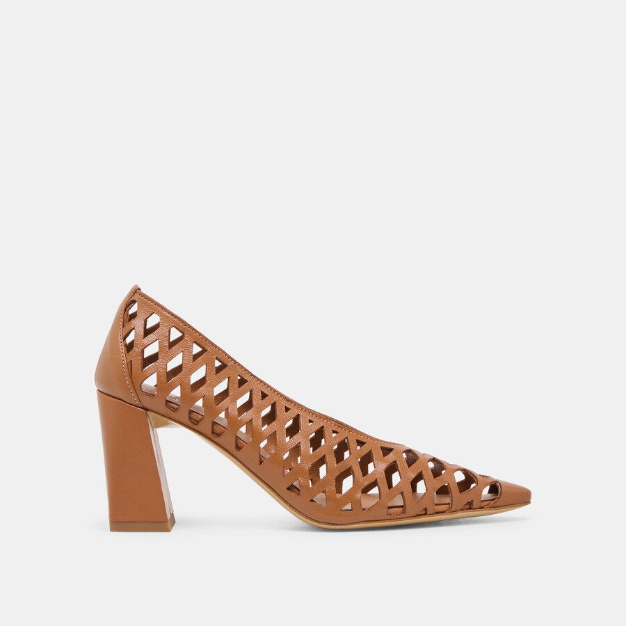 tacchi tanya in pelle intrecciata color cognac