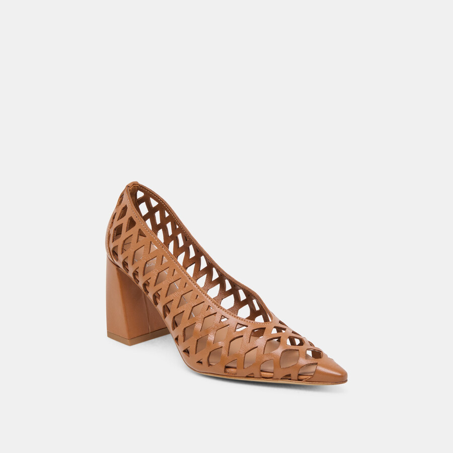 tacchi tanya in pelle intrecciata color cognac