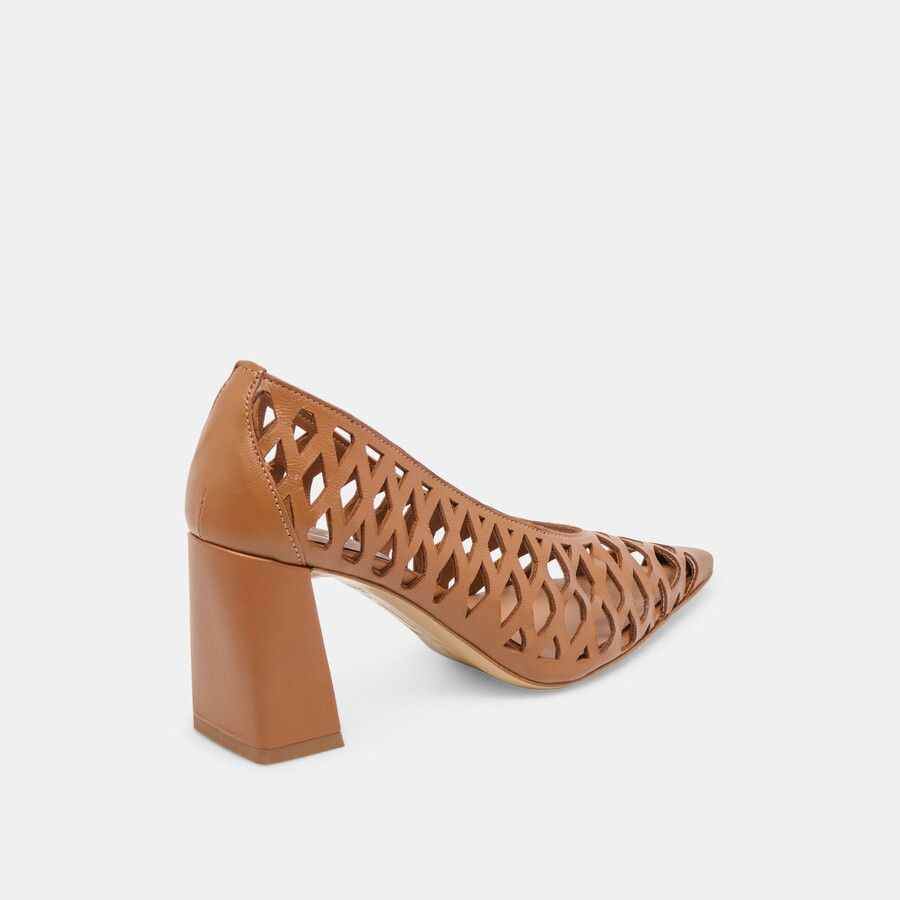 tacchi tanya in pelle intrecciata color cognac