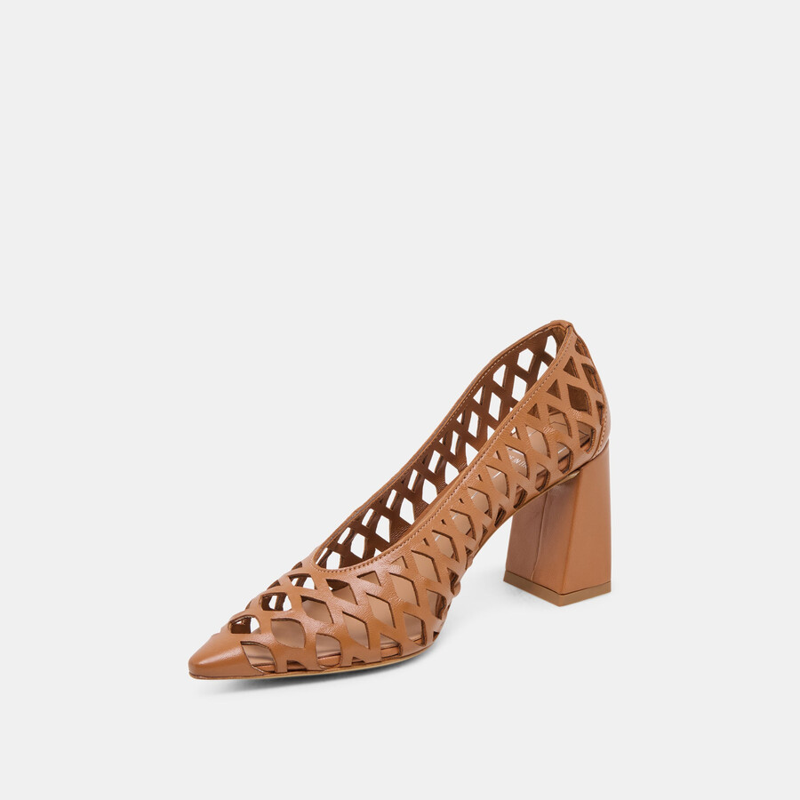 tacchi tanya in pelle intrecciata color cognac
