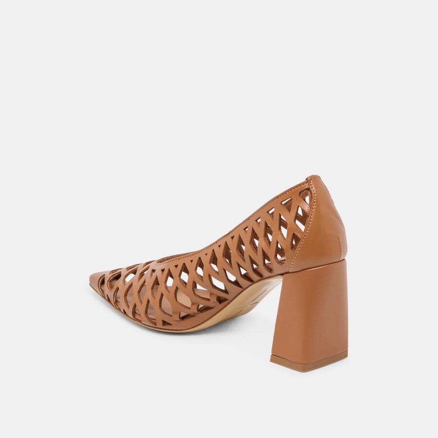 tacchi tanya in pelle intrecciata color cognac