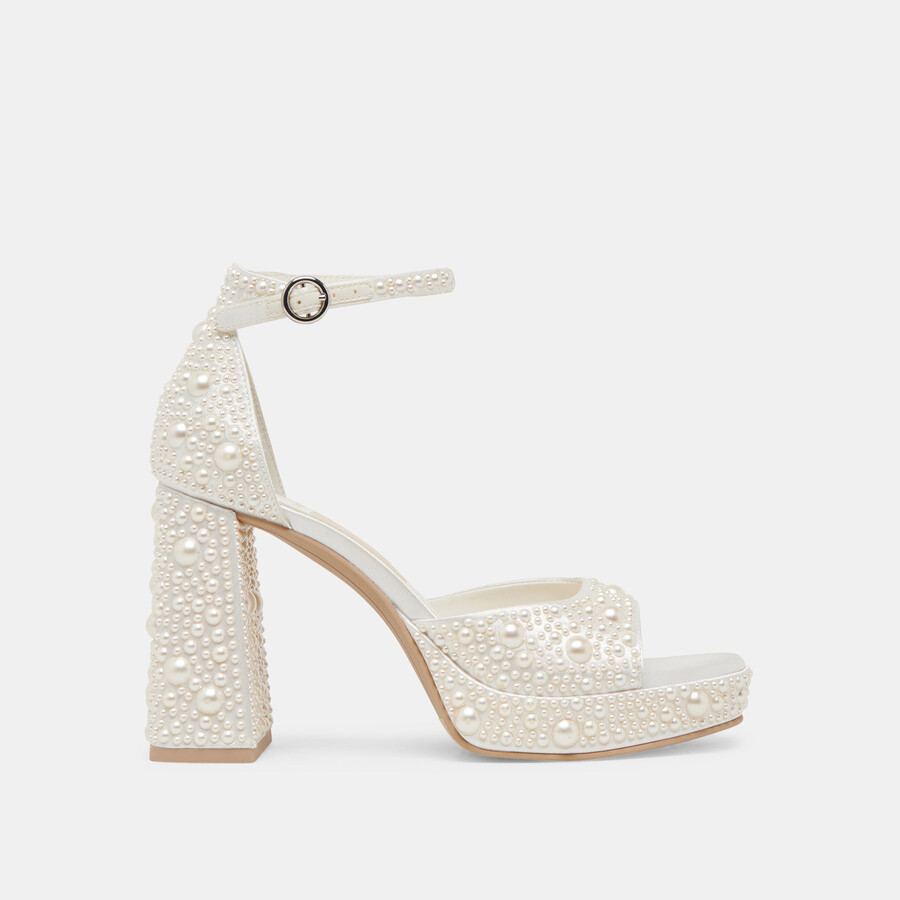 pandro pearl tacco largo vero raso bianco