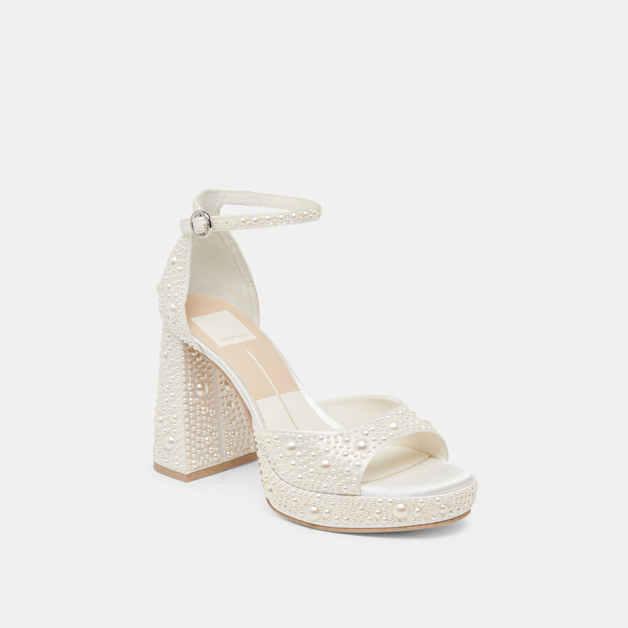 pandro pearl tacco largo vero raso bianco