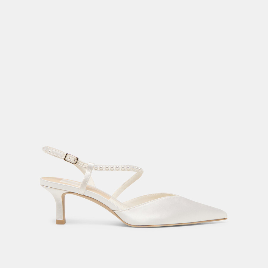 kamra pearl - scarpe con tacco medio in raso bianco vero