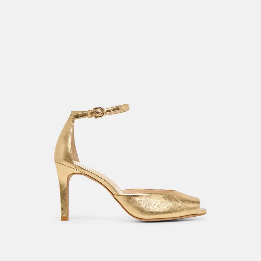serlo heels gold crinkle patent