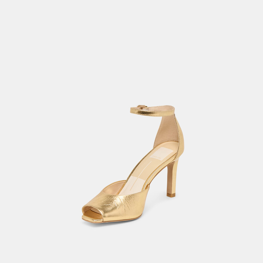 serlo heels gold crinkle patent