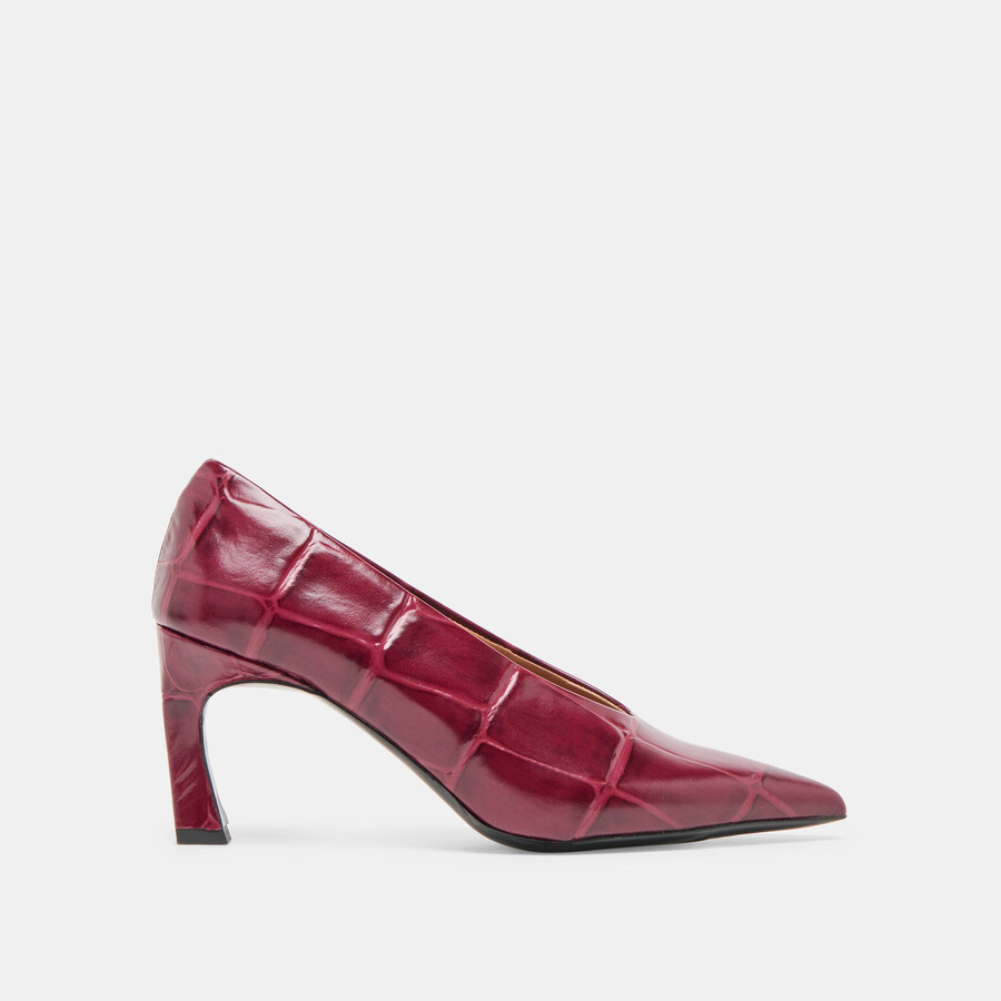 tacco medio bordeaux in pelle goffrata coccodrillo