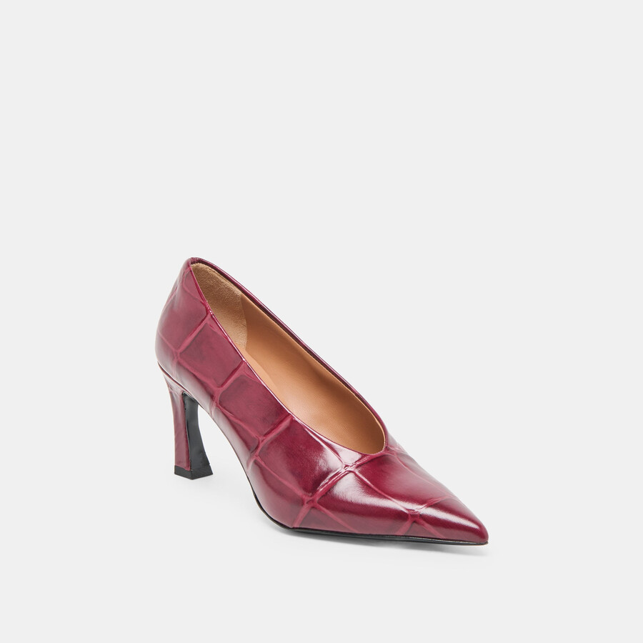 tacco medio bordeaux in pelle goffrata coccodrillo