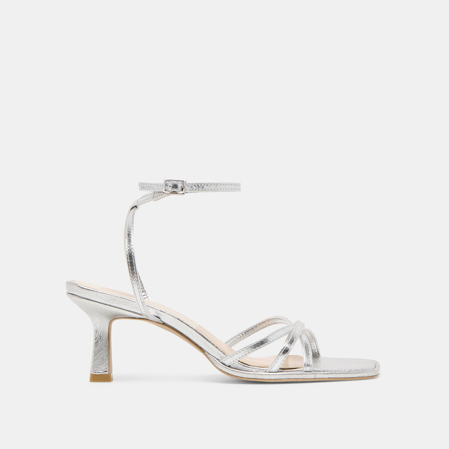 manji heels pelle metallizzata argento