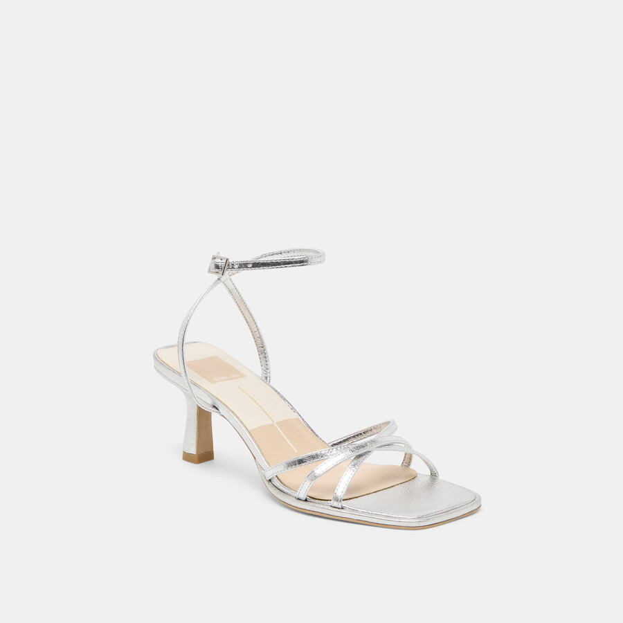 manji heels pelle metallizzata argento