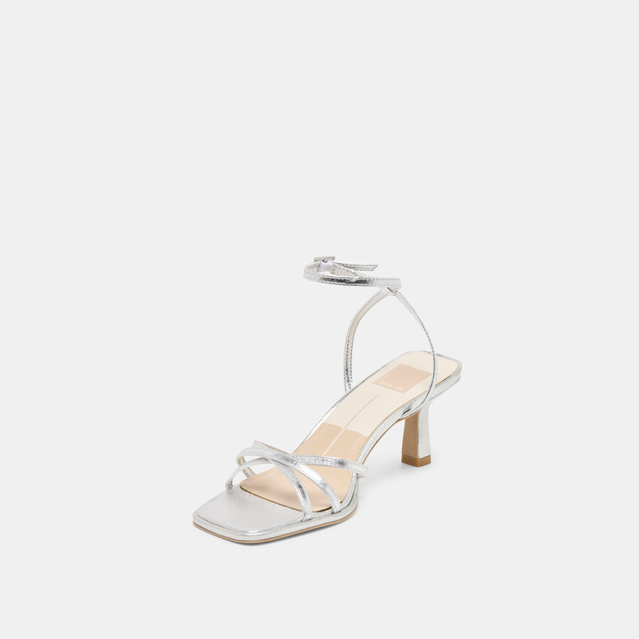 manji heels pelle metallizzata argento