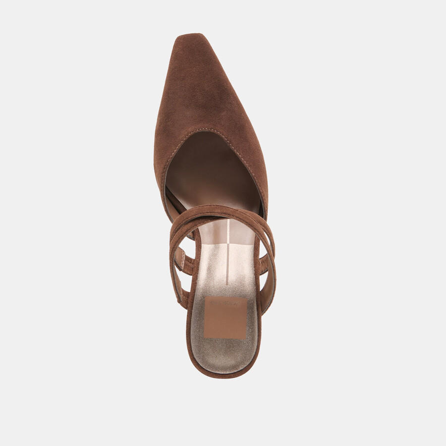 linore heels dk brown suede